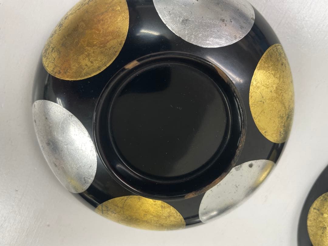 ツバキ様専用 蓋付き椀 黒 金 銀丸模様 27客セット 少々難