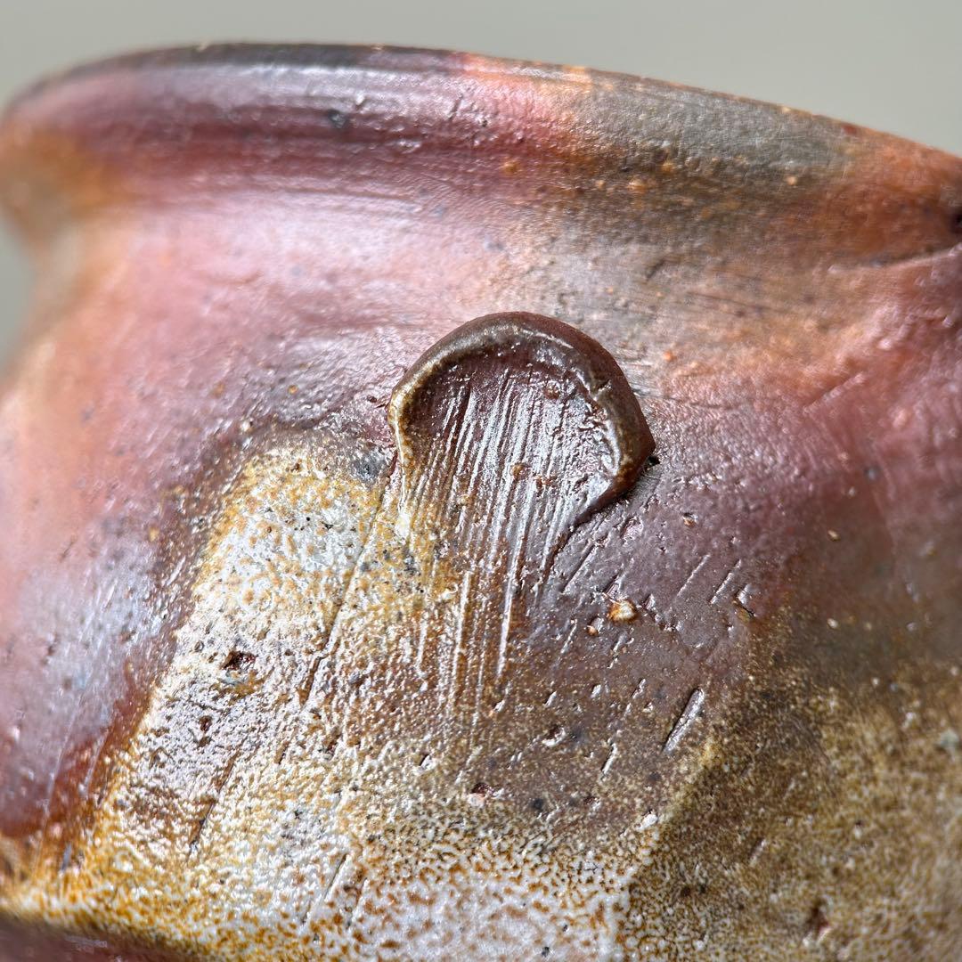 B柴岡信義 備前市無形文化財 備前焼 窯変 共箱 共布 栞 面取 宝瓶 茶器