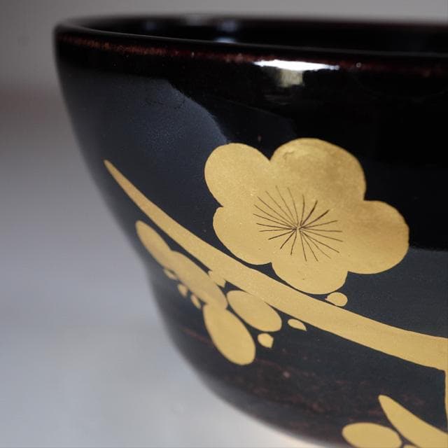 膳所焼 金彩梅茶碗 共箱 岩崎新定 淡海陽炎園 茶道具 抹茶碗