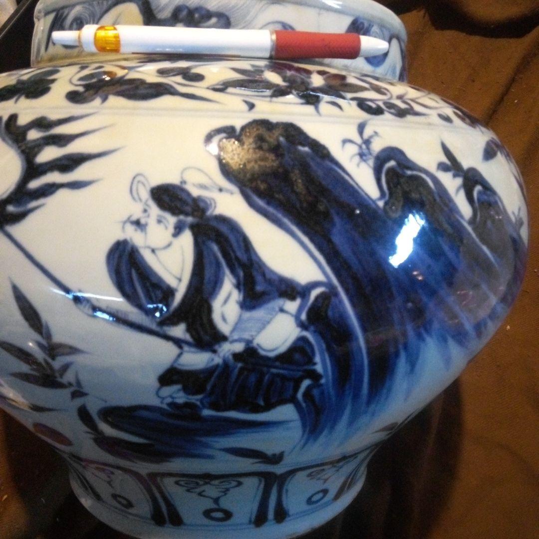 中国陶磁器 元染付 青白磁 陶器 人物と馬の絵柄