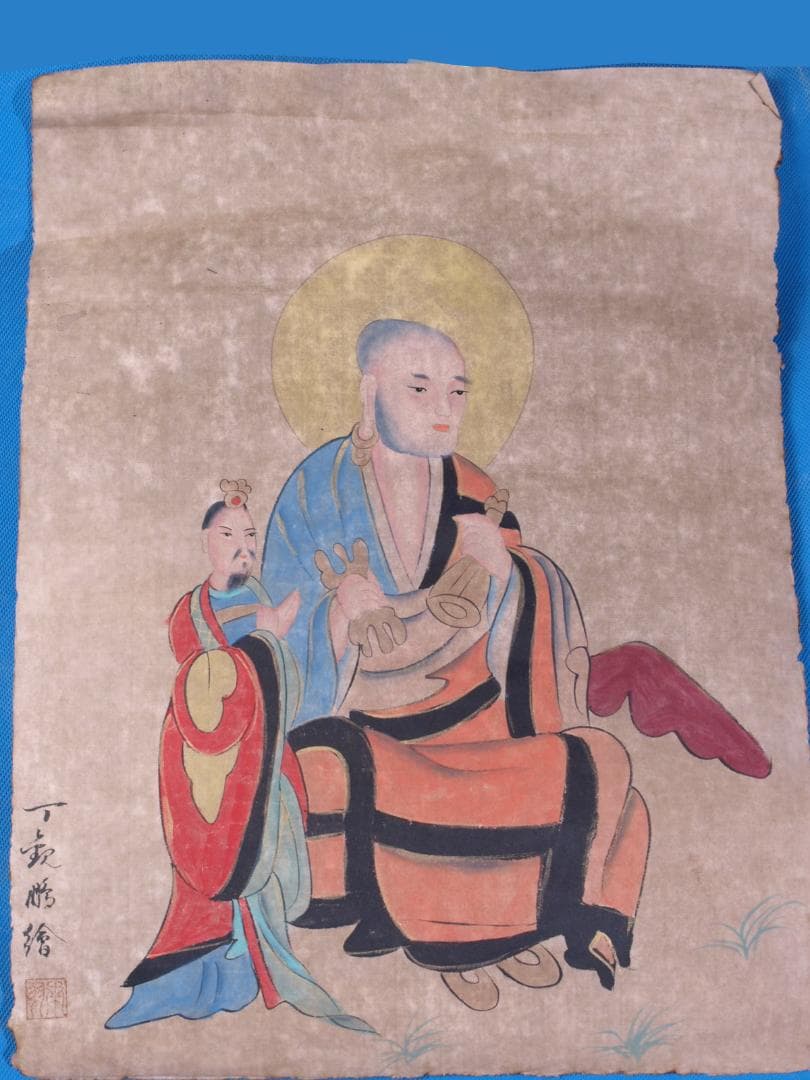 古民家整理品 中国清時代掛け軸 肉筆水彩絵 骨董品 唐物 R1700