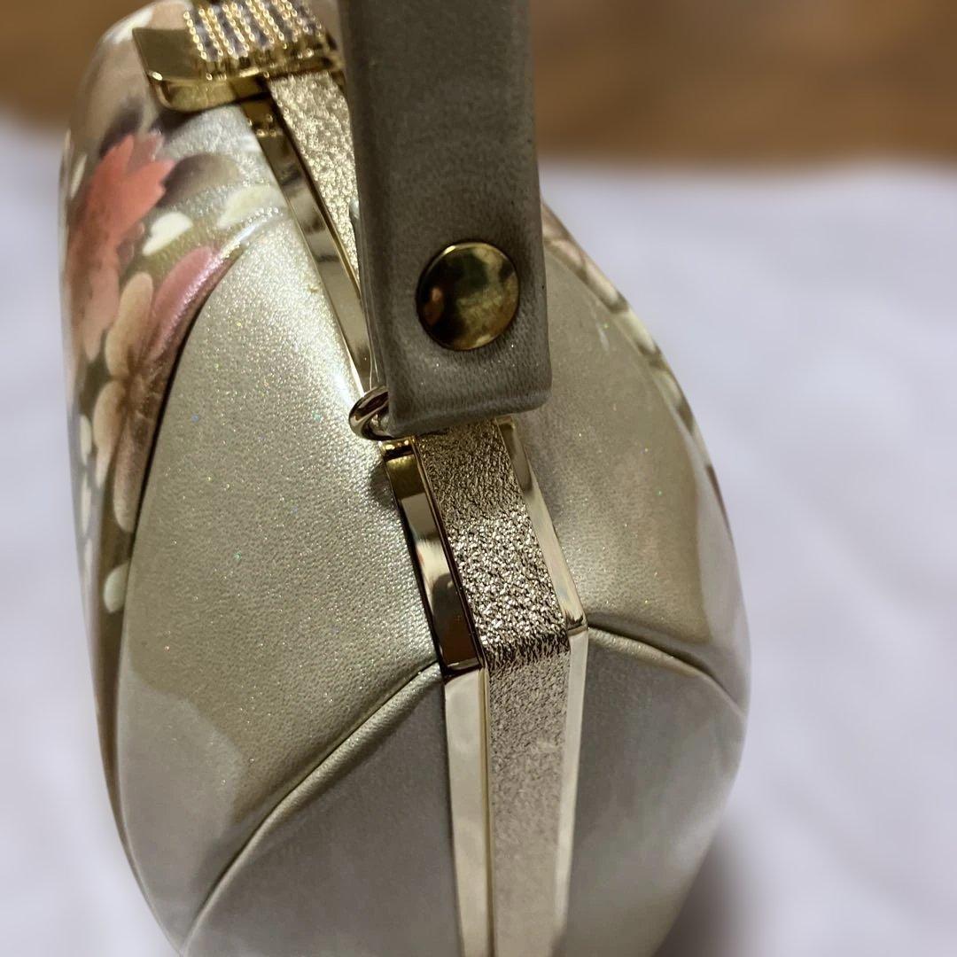 桜の花柄 和装用バッグ 草履セット　金色