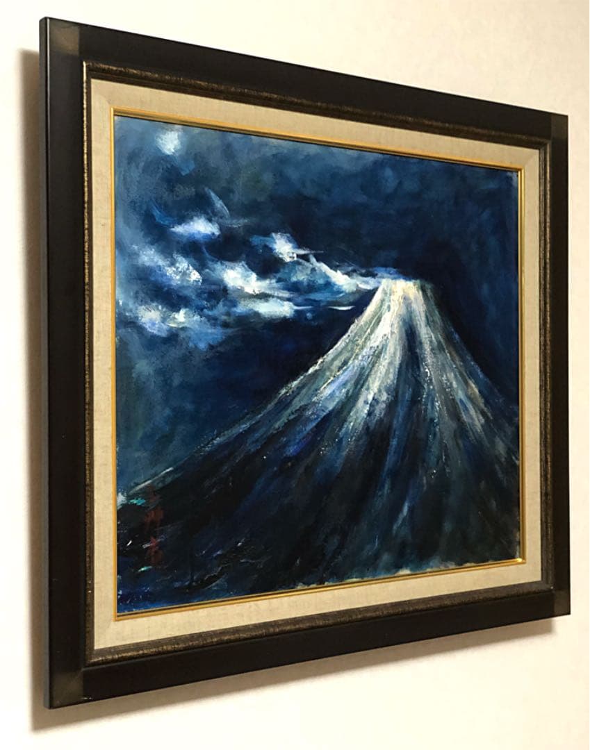 絵画 油絵 幻想的な 青富士 在銘 F10 時代