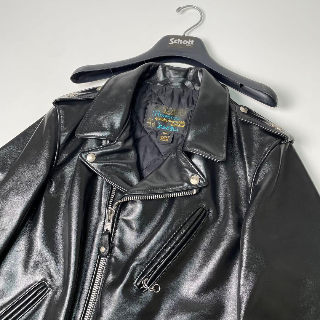 米国製】Schott レザー ライダースジャケット 黒 38 馬革 ダブル