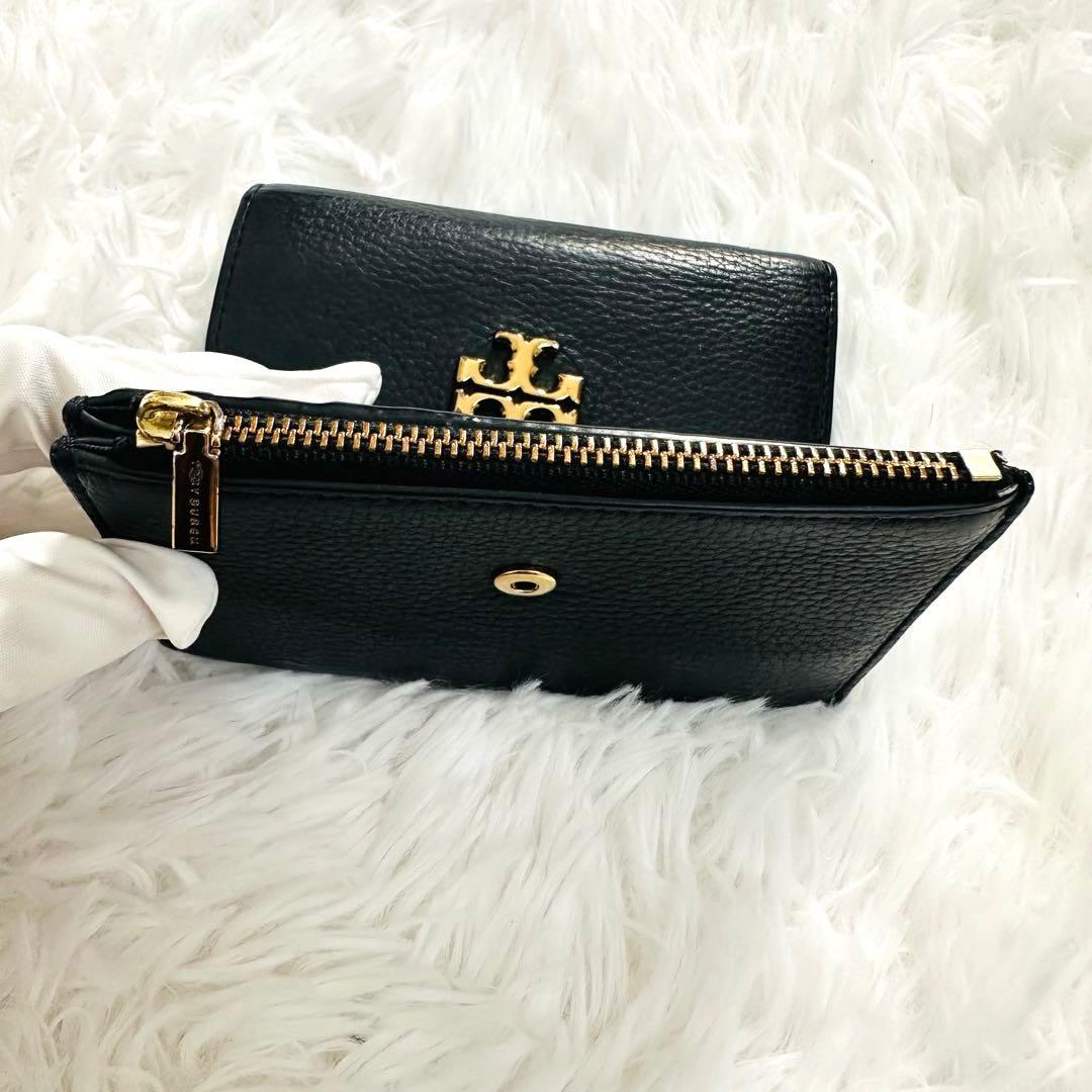 【美品】TORY BURCH 三つ折り財布 シボ革 黒