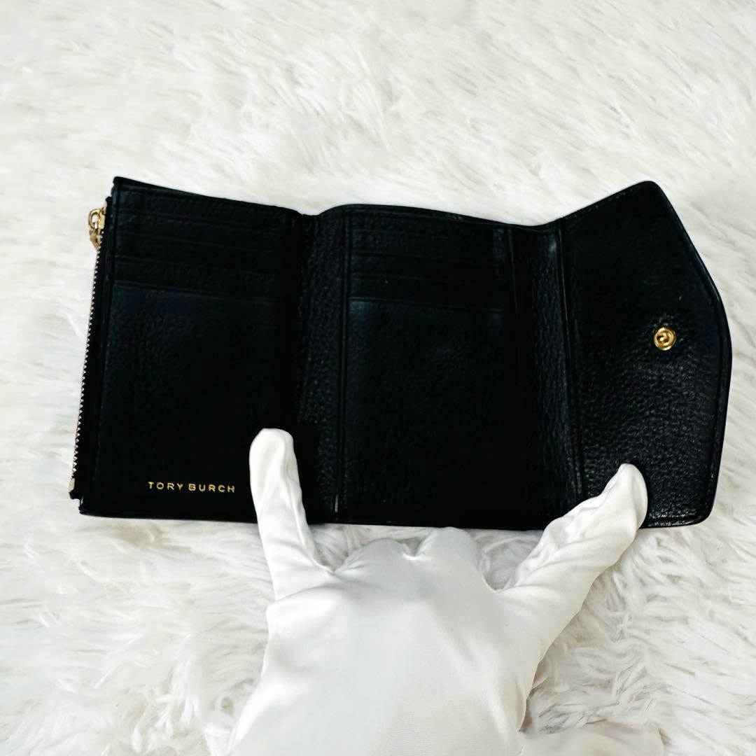【美品】TORY BURCH 三つ折り財布 シボ革 黒