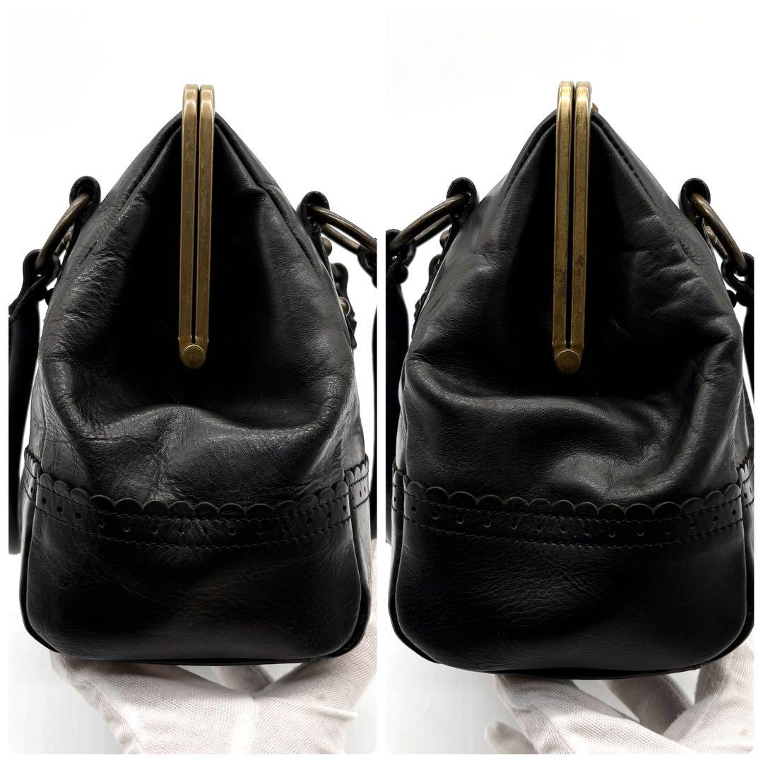 ANA SUI アナスイ がま口 ハンドバッグ レザー ブラック 蝶々