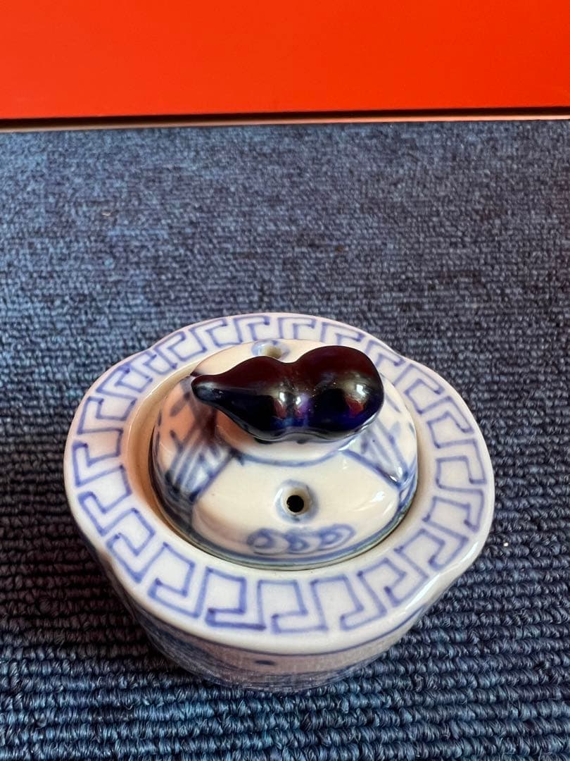 1001 中国 骨董 道八 染付 瓢箪香炉 時代物