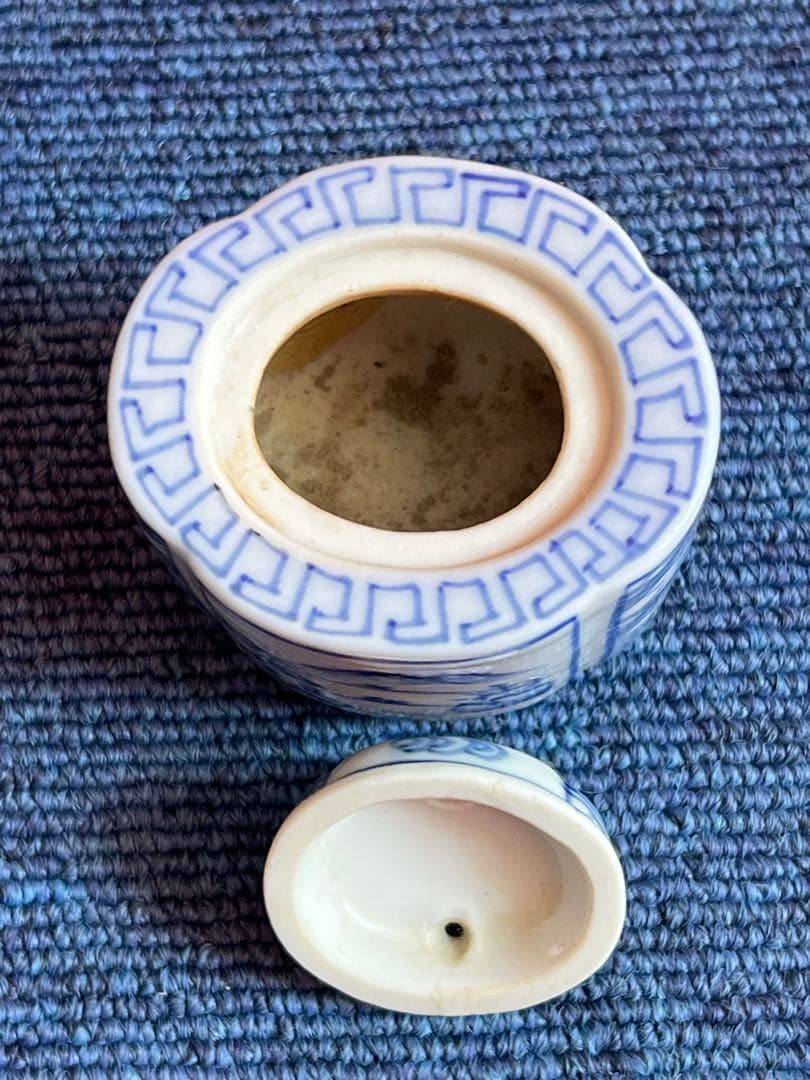 1001 中国 骨董 道八 染付 瓢箪香炉 時代物