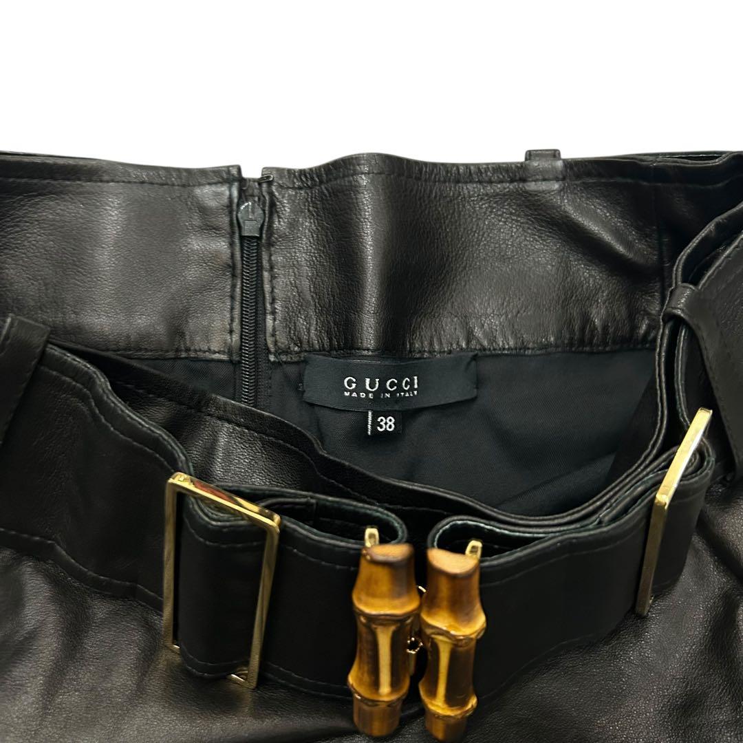 トムフォード期 GUCCI レザー タイトスカート 38 バンブー ベルト付き