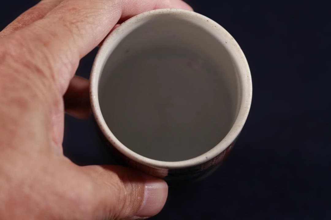 446　古伊万里色絵モダン文様コップ型蕎麦猪口　江戸中期　無傷美品