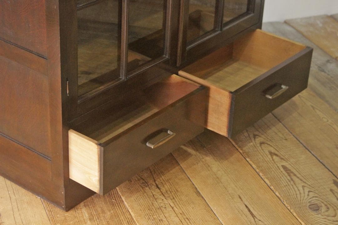 レトロ ガラスキャビネット 本箱 収納 食器棚 ラック 引き出し 抽斗 2杯