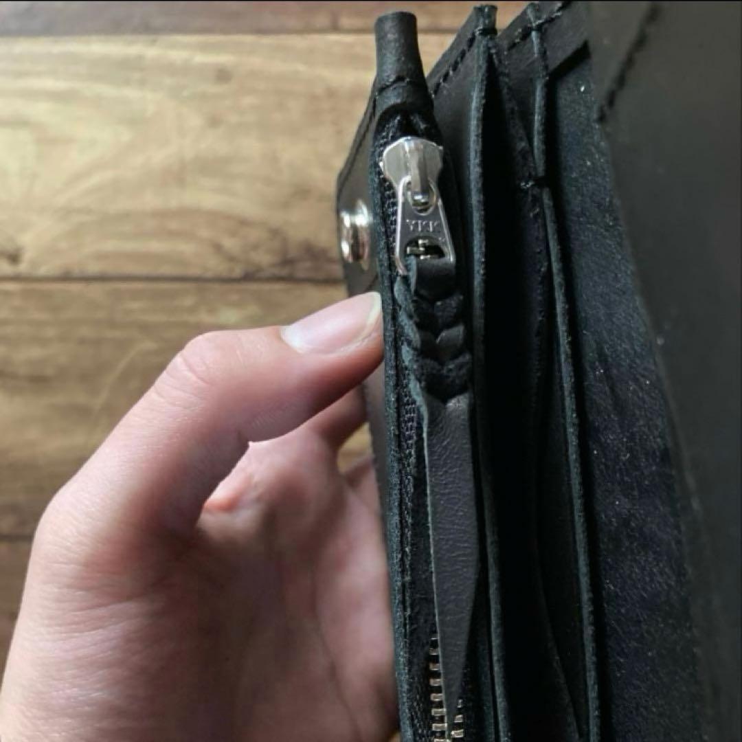 【た】カウレザー トラッカーウォレット 180（ロング）3層 茶芯ブラック