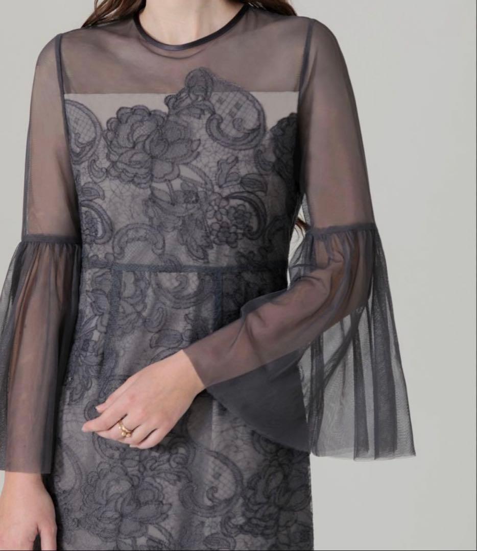 Leja 異素材シアー刺繍レース　ワンピースパーティードレス　結婚式