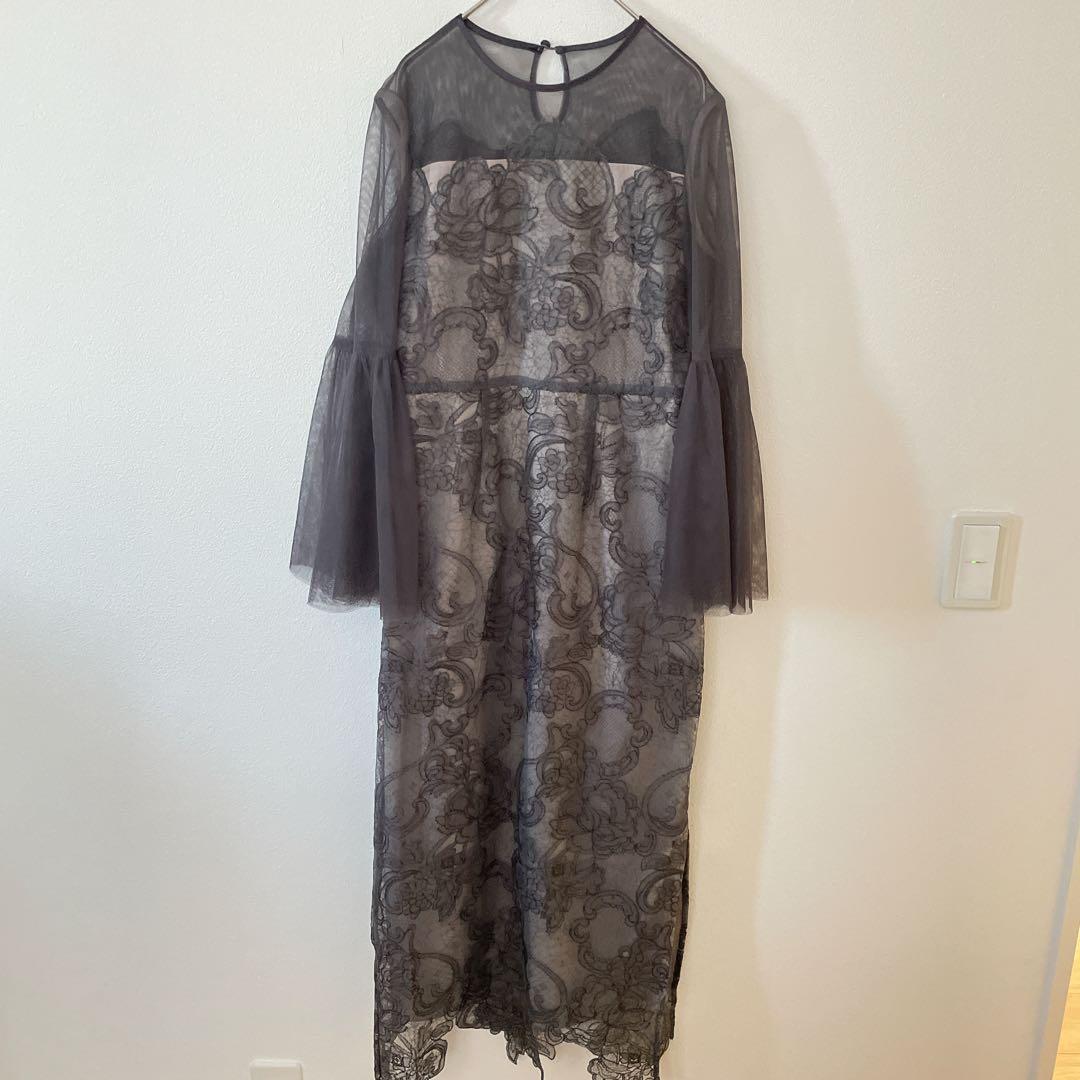 Leja 異素材シアー刺繍レース　ワンピースパーティードレス　結婚式