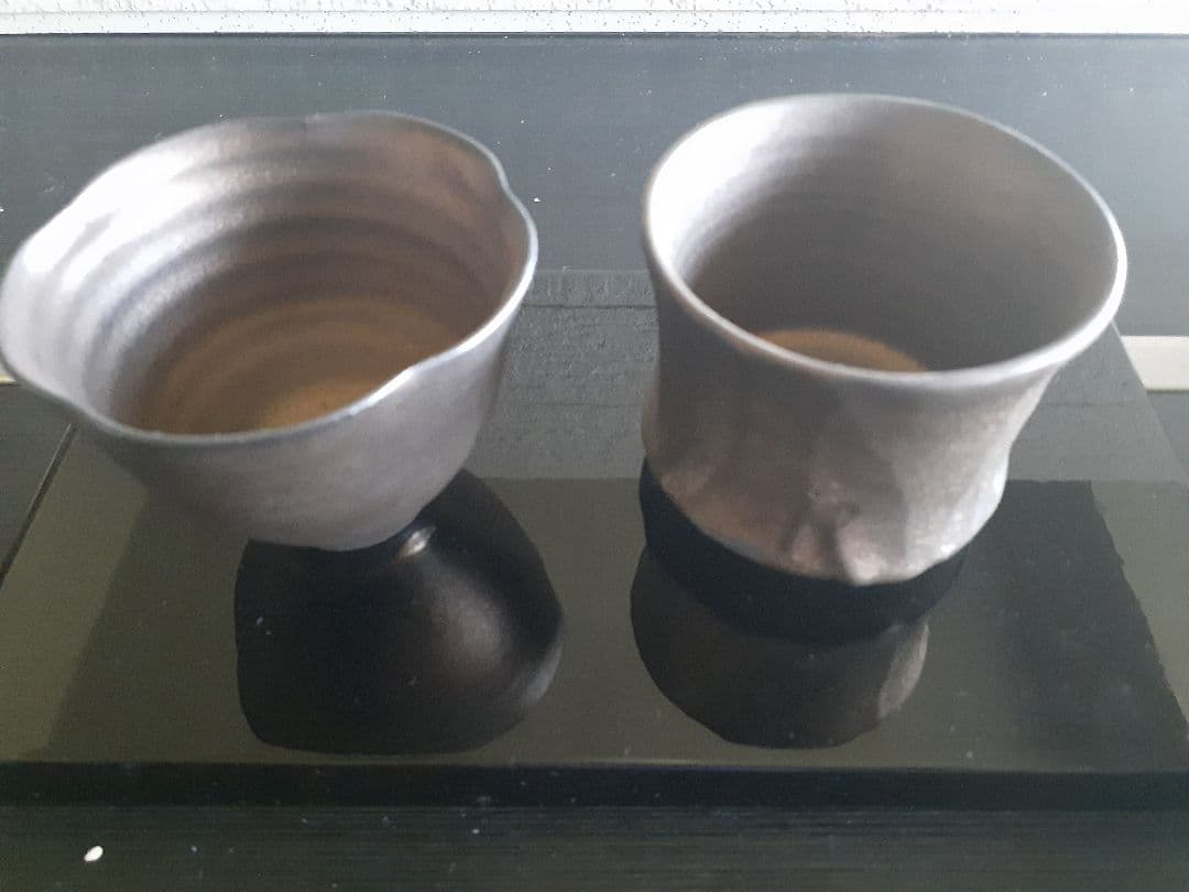 tacera 高橋 泰明 作 ぐい呑 ダークグレー陶器茶碗2個セット