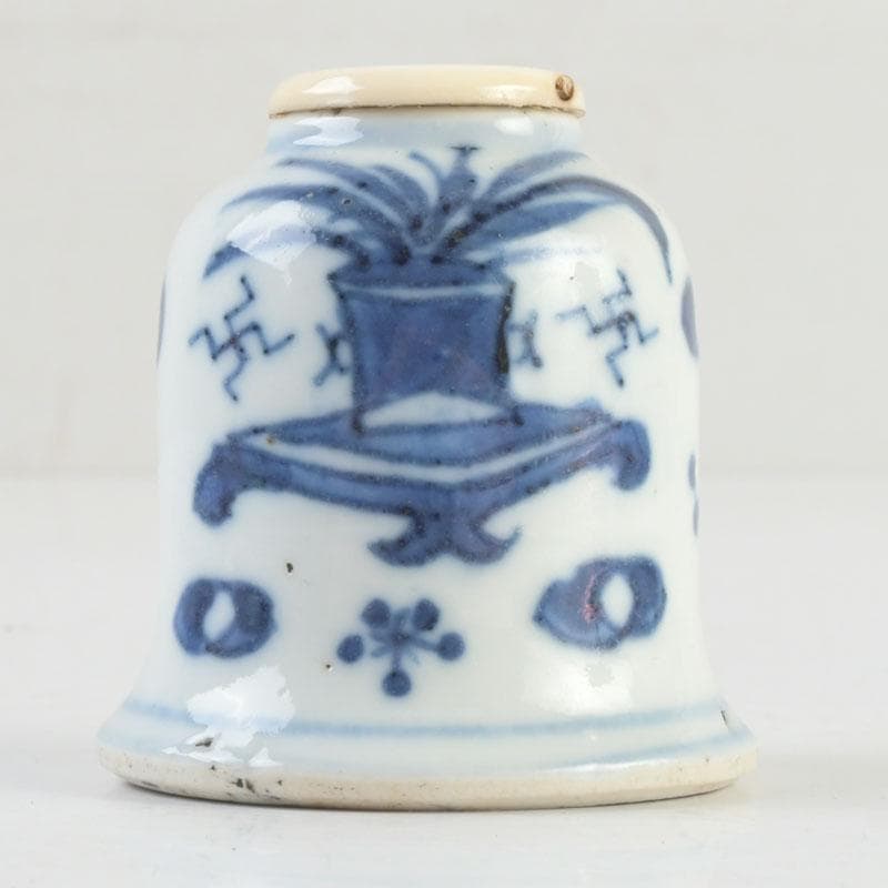 茶道具 伊万里焼 古染付 花草文 茶入 時代箱付 V 9309