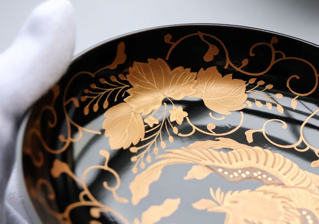 MB193】天然木漆塗 鳳凰桐唐草 金蒔絵 黒塗 吸物椀 二客 大正昭和