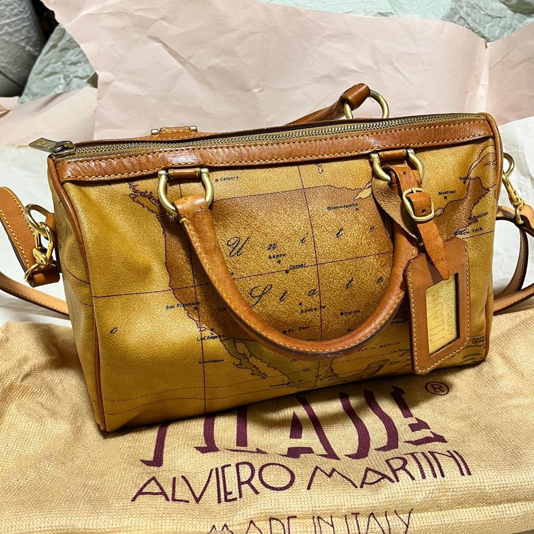 プリマクラッセ / ミニボストンバッグ & ショルダー 地図柄 PVC×レザー