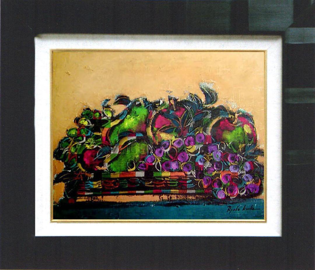 油絵 絵 絵画 インテリア 額付(白) uF6-061104 静物 果物