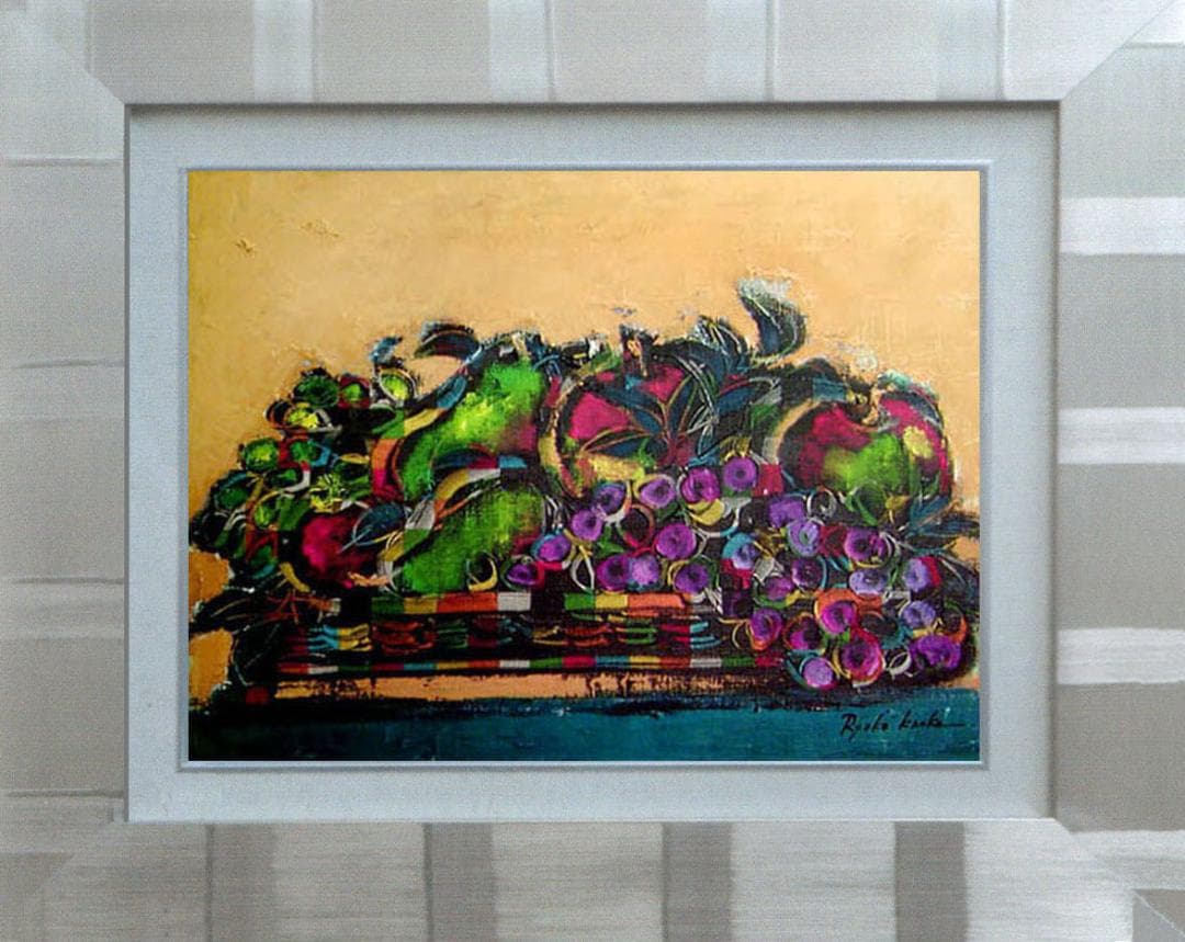 油絵 絵 絵画 インテリア 額付(白) uF6-061104 静物 果物