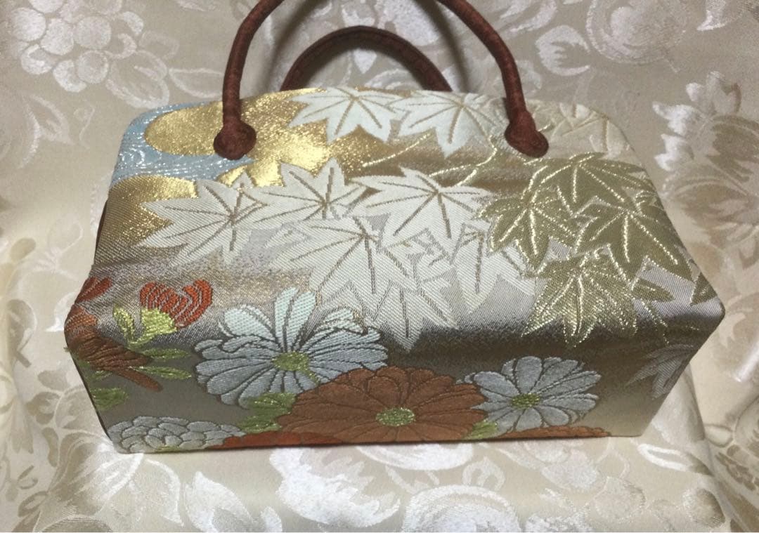 利休バッグ 菊　紅葉柄