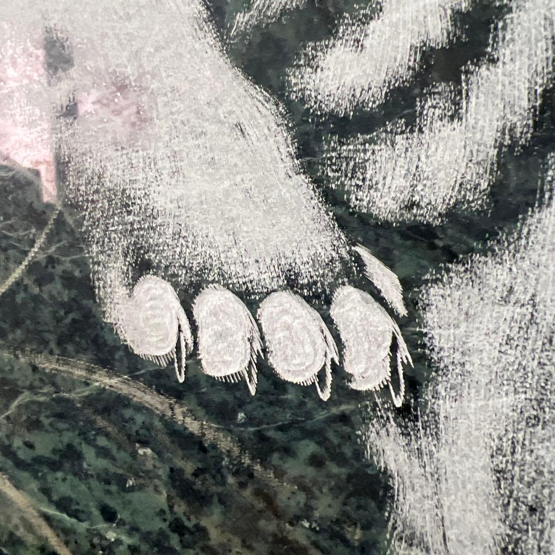 【高級美術品】大理石 影彫り 円形 石板画／白虎図 巨大サイズ 銘・台座付