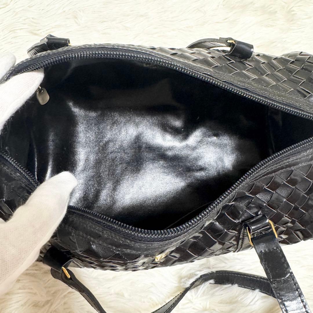 美品✨BALLY ハンドバッグ 編み込み メッシュ 金ロゴ レザー ブラック