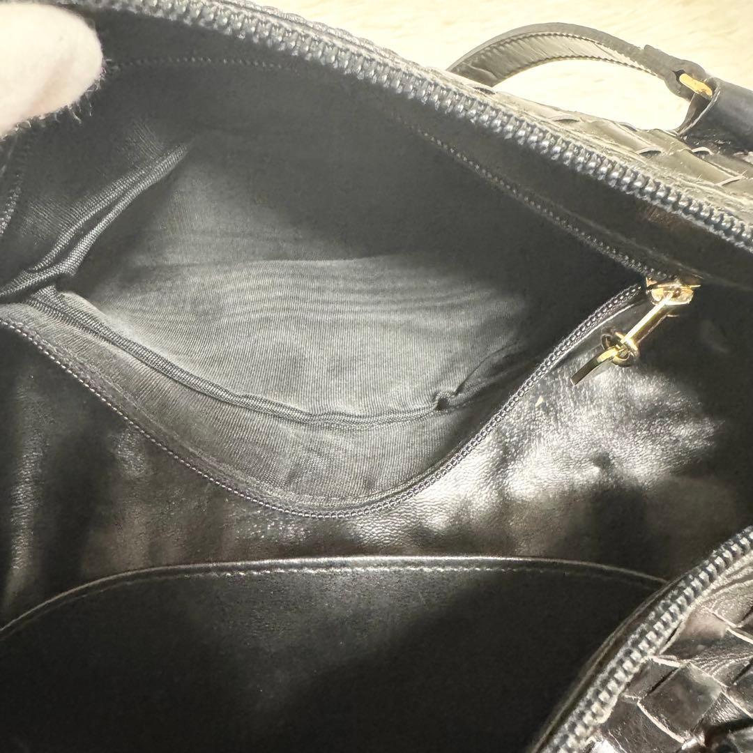 美品✨BALLY ハンドバッグ 編み込み メッシュ 金ロゴ レザー ブラック