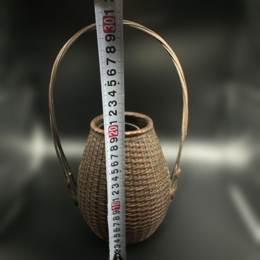 茶道具 竹編 手付花入 花籠 岩尾豊南 花器 竹製編み込みデザインかご