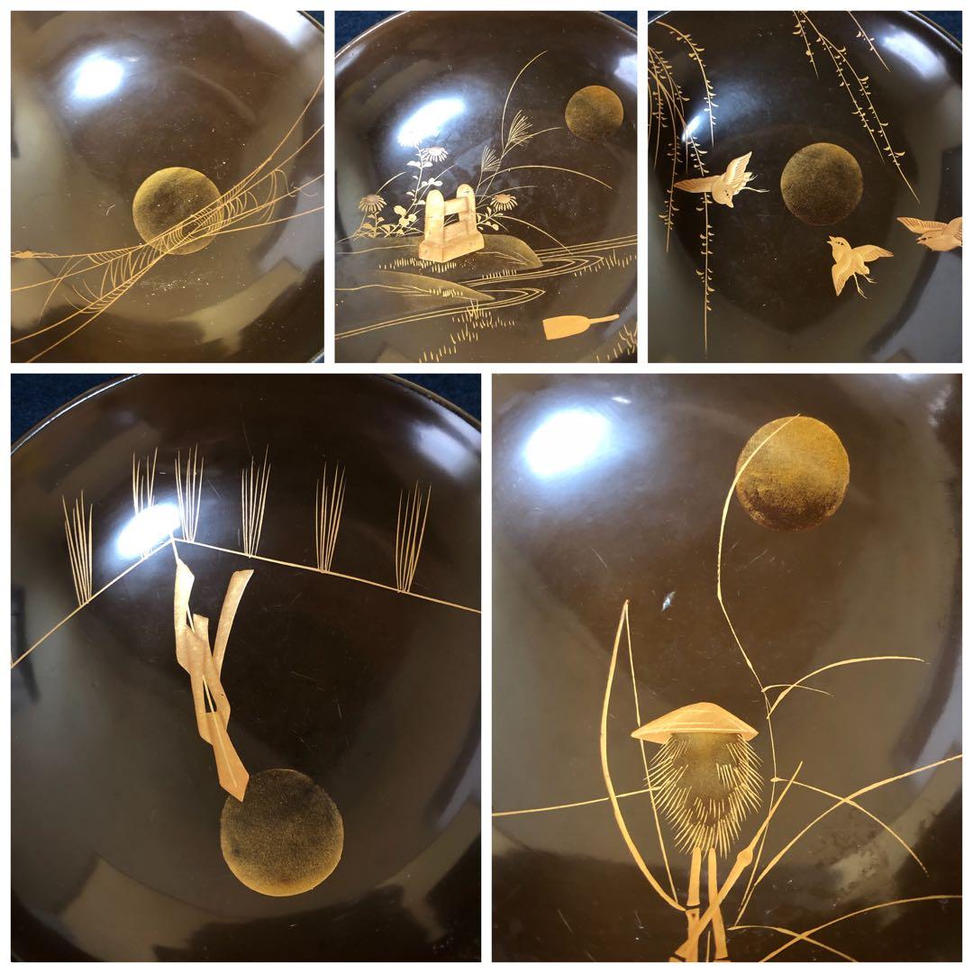 《R》懐石 蓋内絵変り蒔絵 吸物椀20客 木製漆器 木箱 時代 251016い3