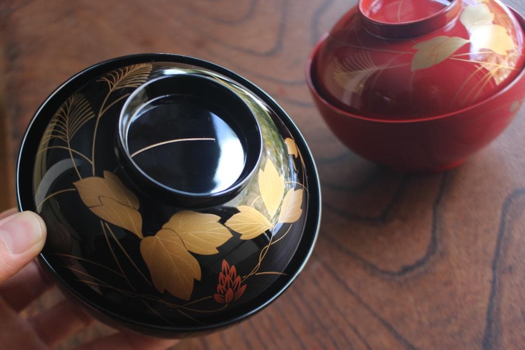 デッドストック！極上秋草蒔絵の美しい夫婦椀（検輪島塗蒔絵椀雑煮椀