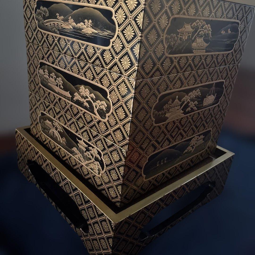 漆塗り重箱 蒔絵3段　輪島塗　骨董　アンティーク　お正月　おせち