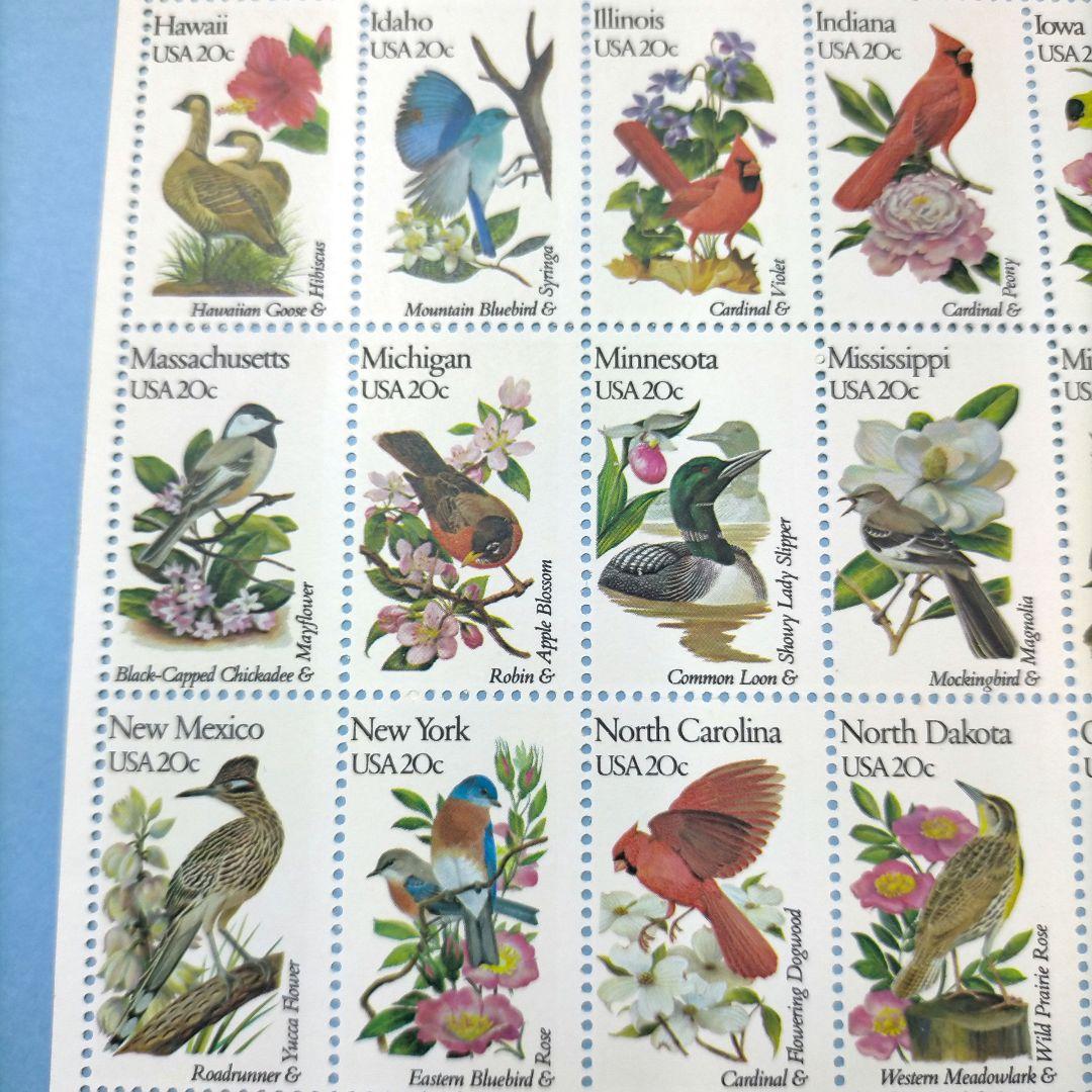 2772 外国切手 アメリカ 【人気品】州立鳥と花 50種完セットシート 未