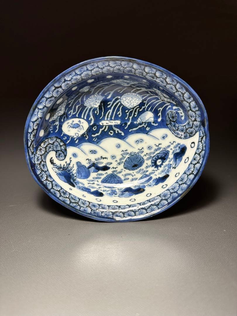 古伊万里　貝尽くし紋様　変形皿　2枚セット　染付皿