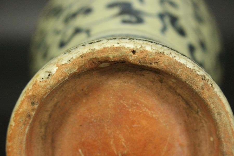 中国美術 青花 纏枝蓮花紋 双耳瓶 高29.5cm(LC136)