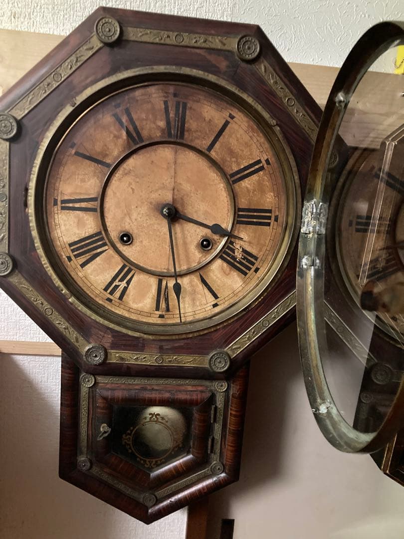 アンティーク名古屋時計製造 8日巻 ボンボン柱時計 稼働中