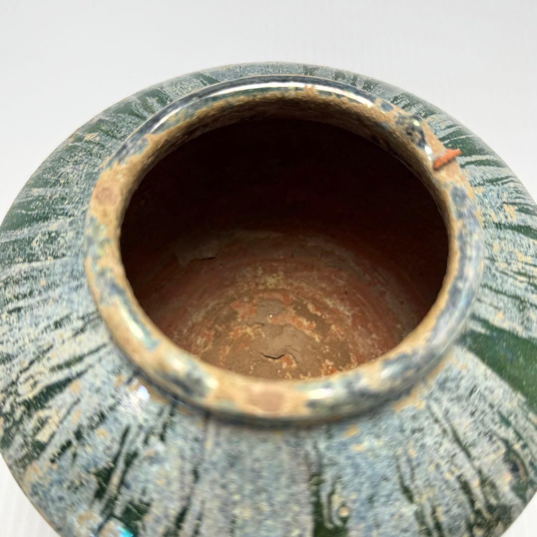 希少 中国 漢時代 漢緑釉 銀化小壺 壺 共箱付 土