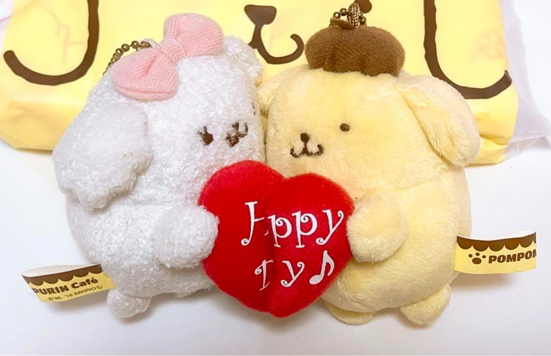 ポムポムプリン ＆マカロン ハート マスコット キーホルダー