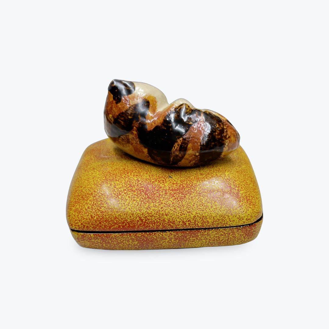 特価】香合 乾漆 猫 茶道具