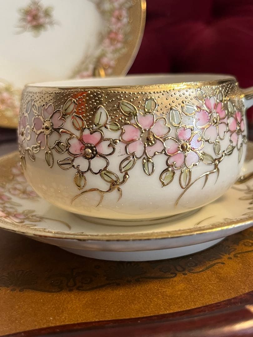 名古屋 松風陶器 桜模様 花柄陶磁器カップ&ソーサーセット