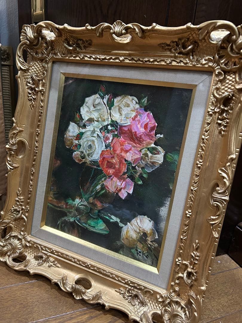 中島裕子 油絵 薔薇 バラ F3