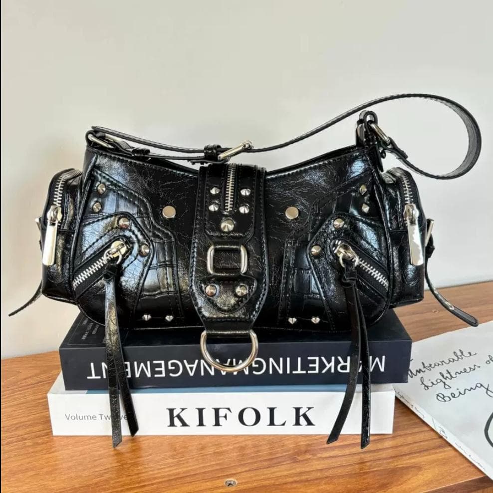 Y2K パンク 黒 スタッズ バッグ ロック系 ハンド グランジ