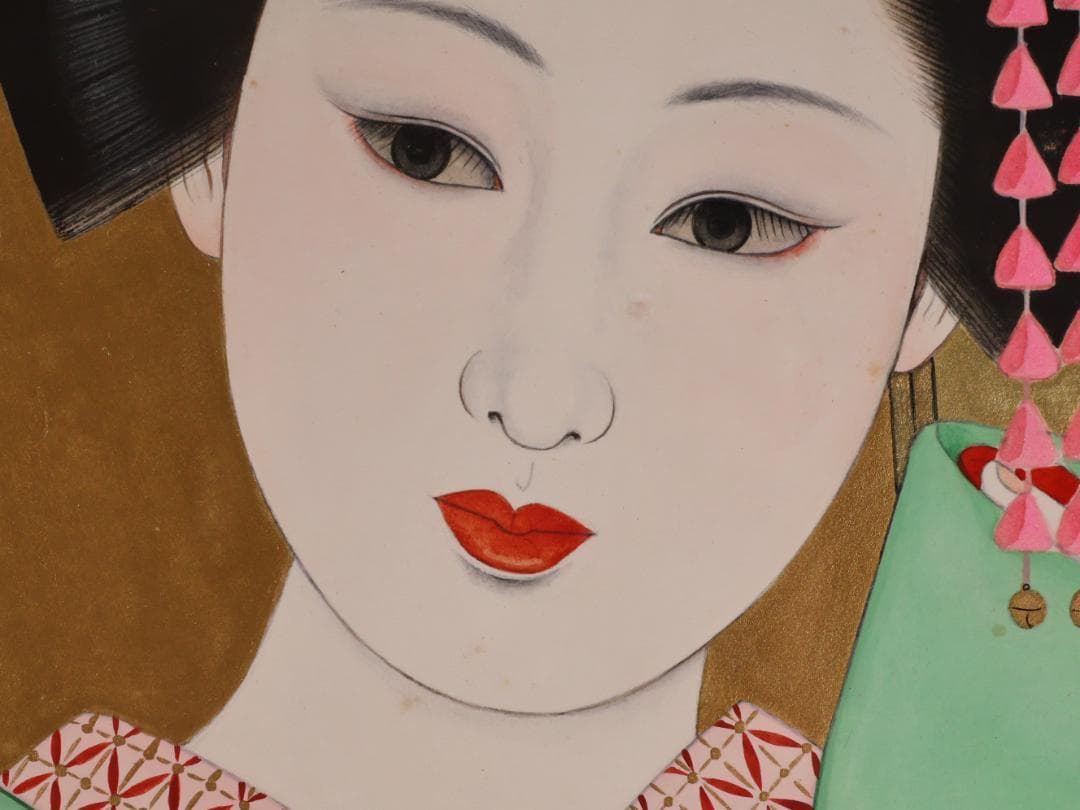 【真作】　渡部岱龍 「 舞妓 」　F10号　日本画　共シール　タトウ　BK172