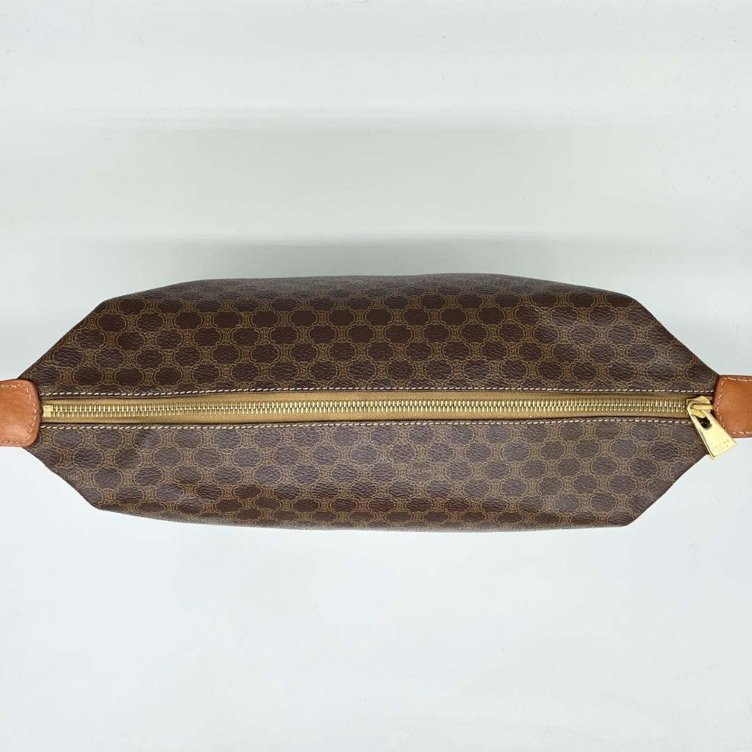 即配【美品】CELINE マカダム柄 ブラウン ハンドバッグ オールドセリーヌ