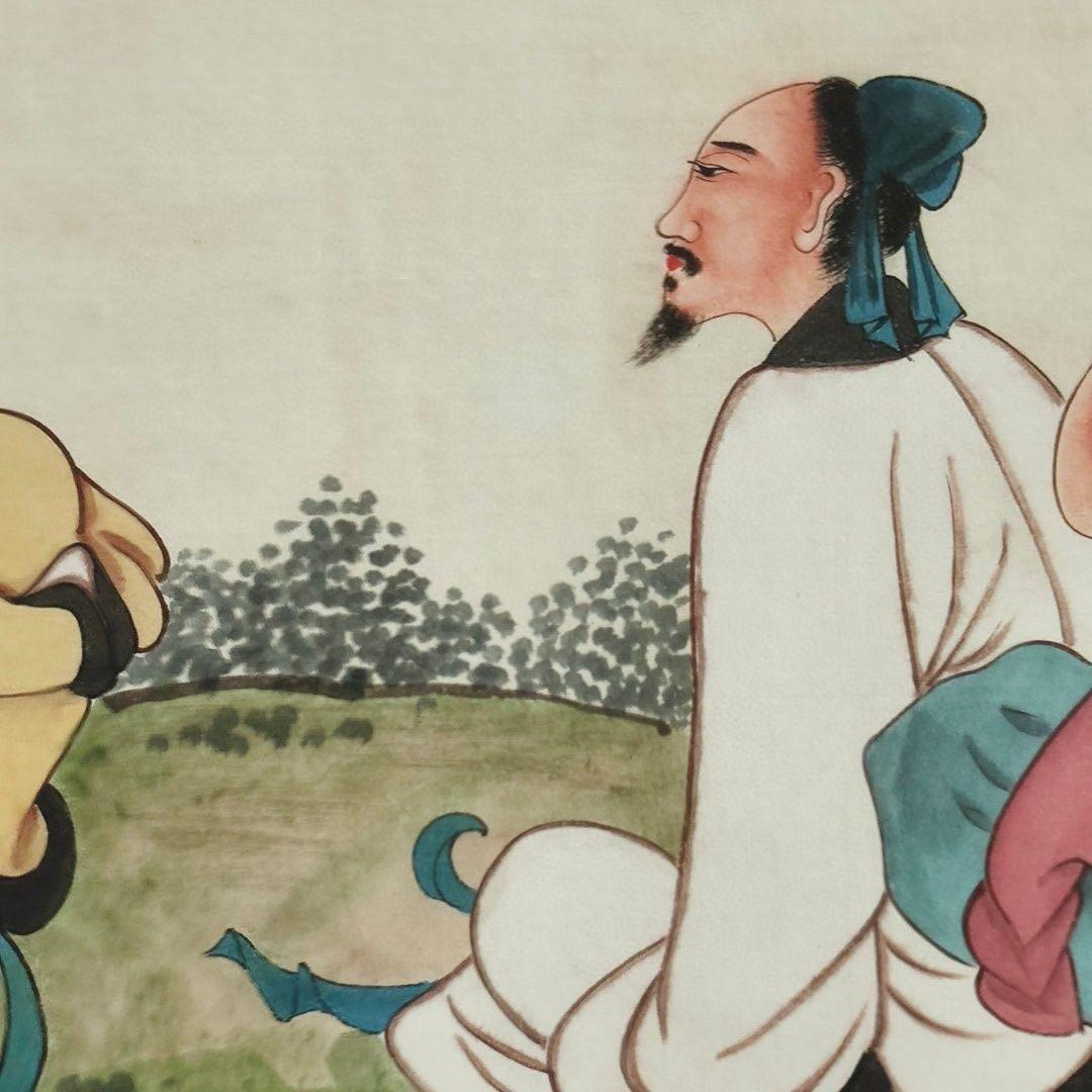 【掛軸 山水人物画】張大千風 長松高士図 中堂 仿古装裱 玄関・書斎・茶室に