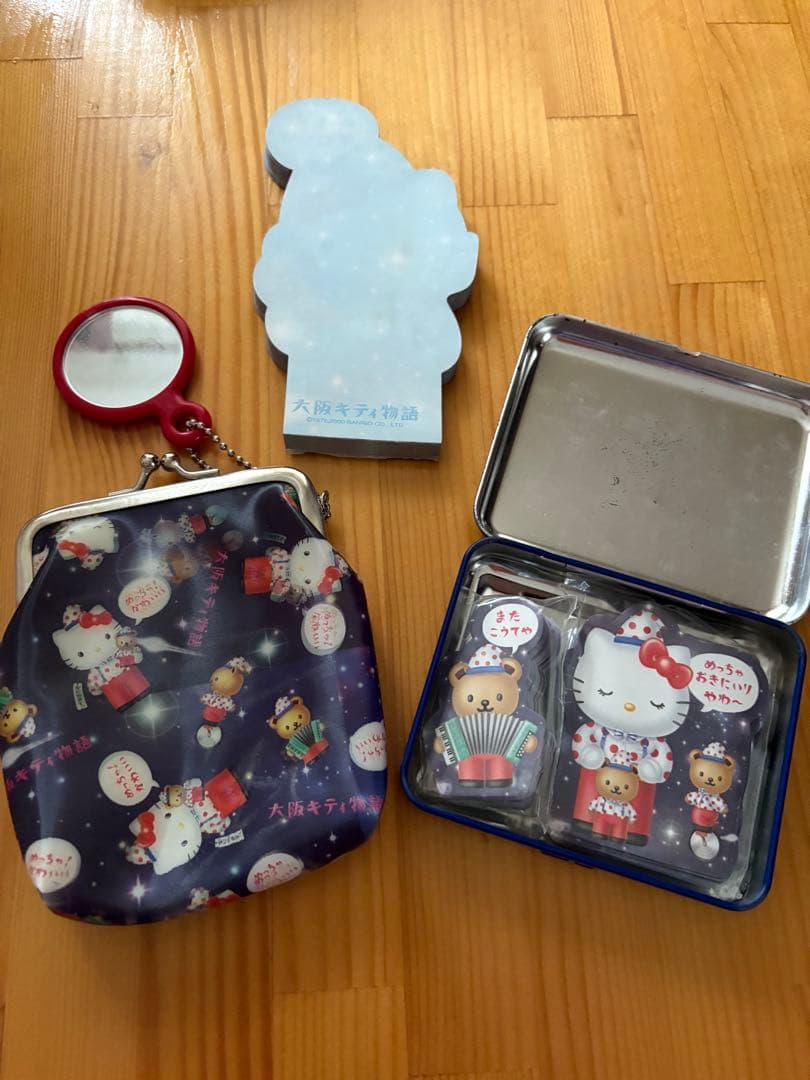 ハローキティ 大阪キティ物語 ご当地3点セット 缶入り メモ がま口ポーチ