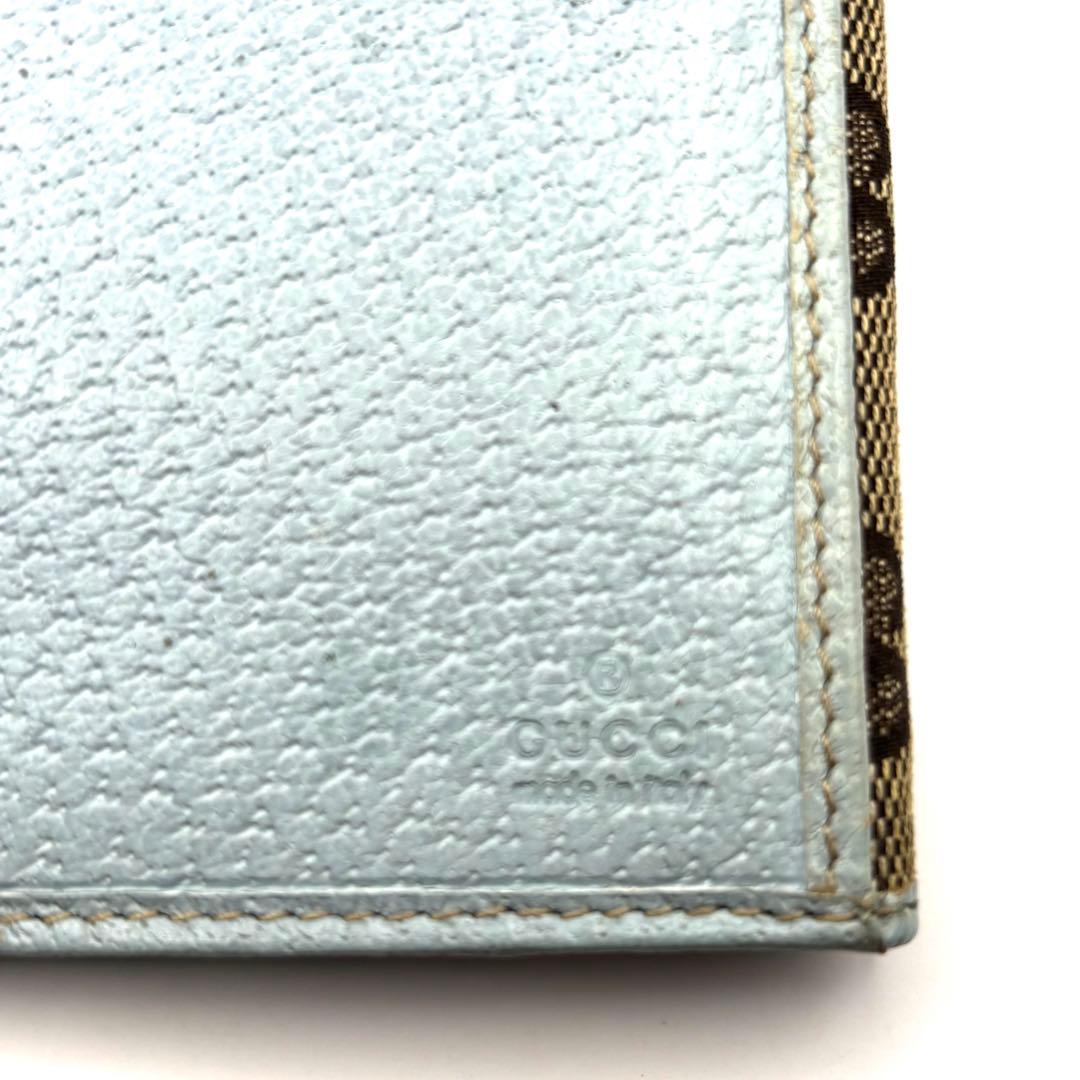 グッチ 長財布 GGキャンバス ロゴプレート 折り財布 Wフラップ ブルー