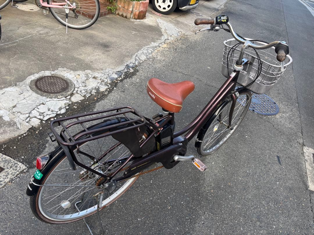 あさひサイクルブランド電動アシスト自転車 ブラウン 前カゴ付き充電器付き