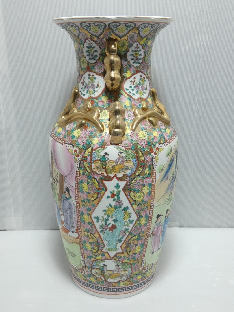 中国美術 粉彩大壺 在銘 送料込み 中国美術 色絵 脆い 粉彩